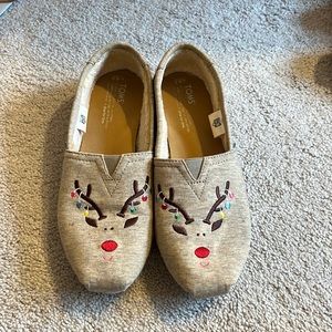Reindeer Xmas Toms, size 8.5, faux fur lined Alparagatas